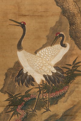 Lot 1177 - A SCROLL PAINTING OF TWO RED-CROWNED CRANES AND PINE TREE