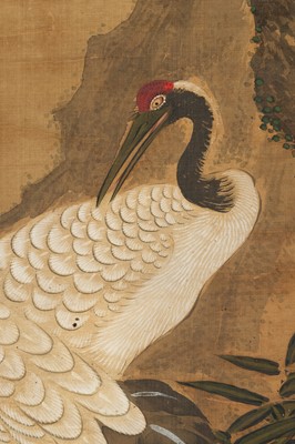 Lot 1177 - A SCROLL PAINTING OF TWO RED-CROWNED CRANES AND PINE TREE