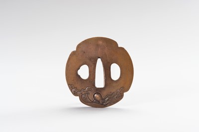 Lot 678 - A COPPER TSUBA WITH OCTOPUS AND WAVES