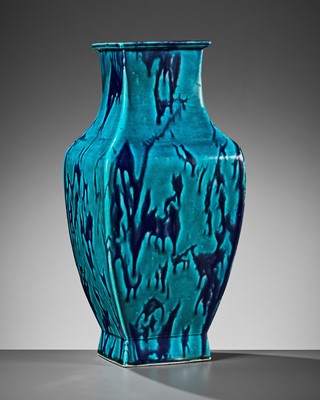 Lot 748 - A TURQUOISE AND AUBERGINE-GLAZED SQUARE BALUSTER VASE, 18TH CENTURY