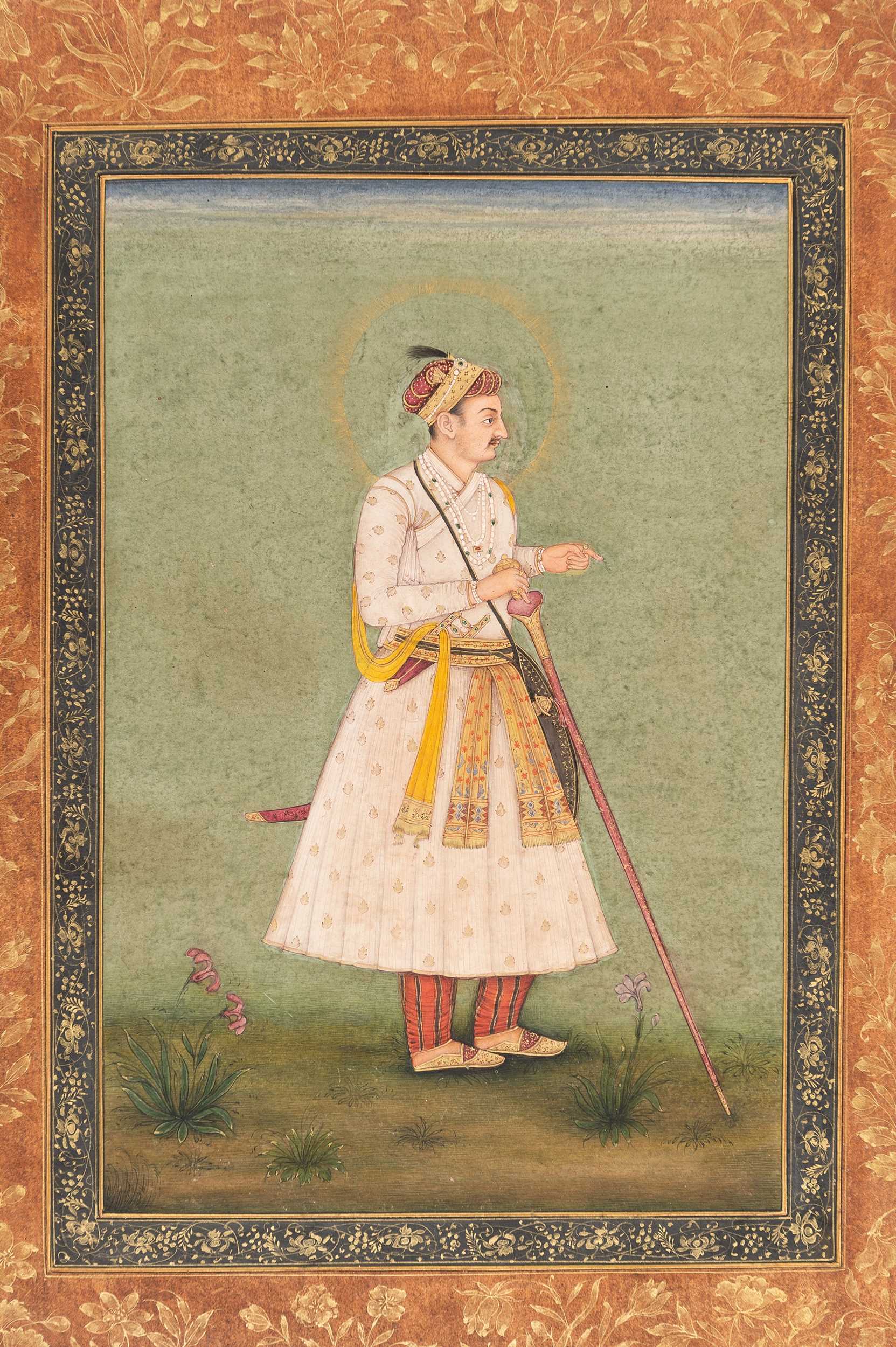 Lot 1319 - AN INDIAN MINIATURE PAINTING OF A MAHARAJA