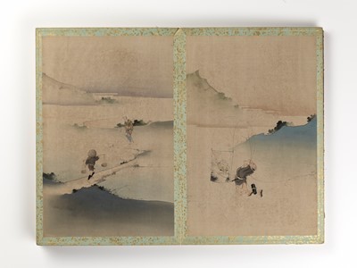 Lot 1129 - A RARE ALBUM OF 12 PAINTINGS, SCHOOL OF KATSUSHIKA HOKUSAI (1760-1849)
