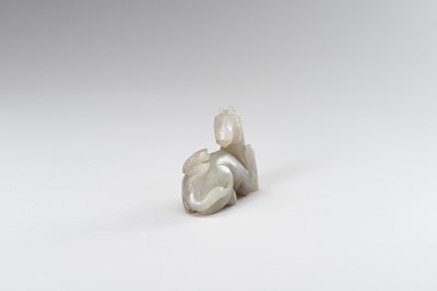 Lot 270 - A CELADON JADE HORSE WITH BAT