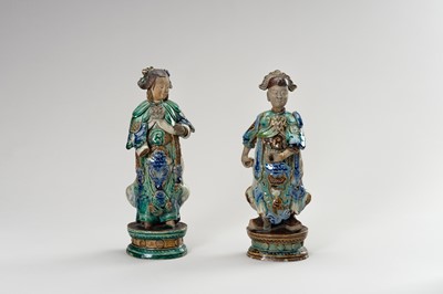 Lot 793 - A PAIR OF GLAZED SHIWAN POTTERY FIGURES