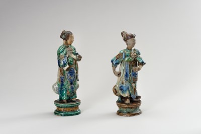 Lot 793 - A PAIR OF GLAZED SHIWAN POTTERY FIGURES