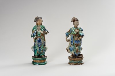 Lot 793 - A PAIR OF GLAZED SHIWAN POTTERY FIGURES
