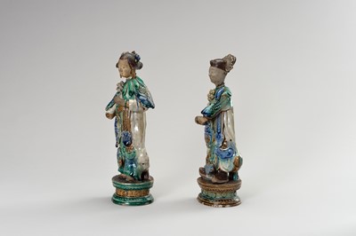 Lot 793 - A PAIR OF GLAZED SHIWAN POTTERY FIGURES