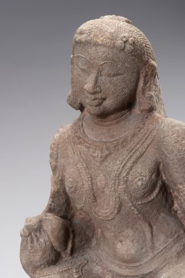 Lot 1220 - A RED SANDSTONE FIGURE OF A YOUTHFUL FEMALE DEITY