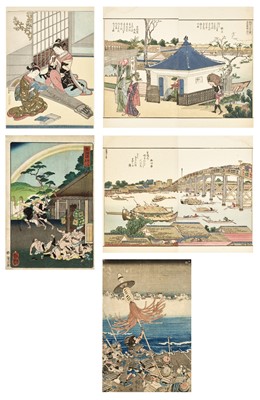 Lot 1205 - A MIXED GROUP OF FIVE JAPANESE COLOR WOODBLOCK PRINTS