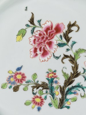 Lot 83 - A FAMILLE ROSE ‘PEONY AND CHRYSANTHEMUM’ DISH, 18TH CENTURY