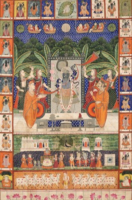 Lot 322 - A PICCHVAI OF SHRI NATHJI AND SARAT PURNIMA, 18TH-19TH CENTURY